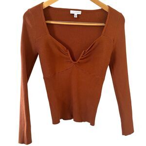 Womens Babydoll Blouse Size Med Brown Ribbed Y2K Bodycon Boho College City Party